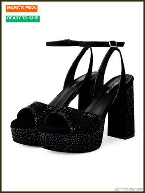 Rhinestone Platform Heels Block Heel Open Toe Sandals Women's Party Shoes